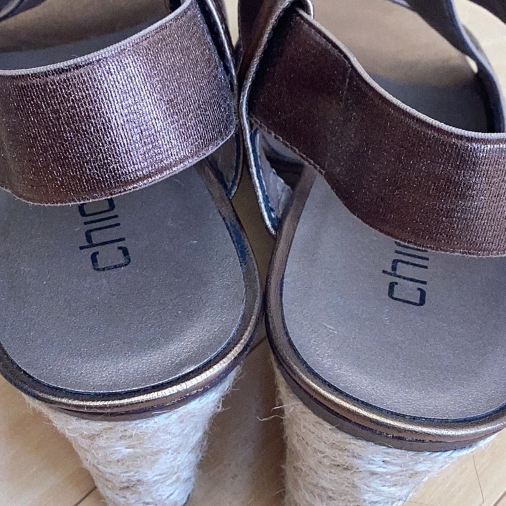 CHICOS bronze, open toe sling back espadrille wedge sandals. Women size 9.5 - Picture 7 of 16